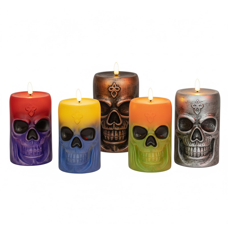 Retro Gothic Skull LED Flameless Candle - Vintage Halloween Decorative Night Light, Set the Spooky Mood with Flickering LED Skull Lamps – Safe, Battery-Operated & Hauntingly Beautiful