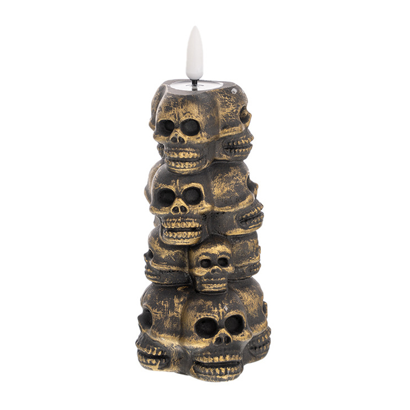 Halloween Skeleton Skull Pillar LED Candle - Remote Controlled Flameless Candle, Create a Spooky Ambiance with Antique Copper & Silver Gothic Skeleton Flameless Candles