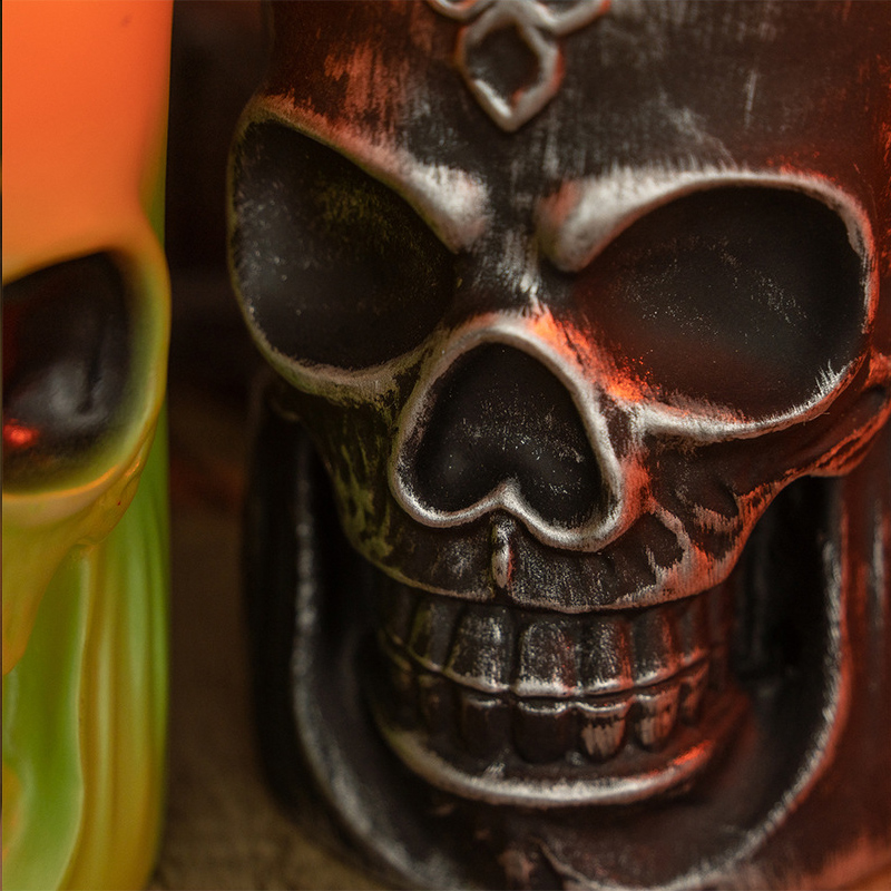 Retro Gothic Skull LED Flameless Candle - Vintage Halloween Decorative Night Light Color:Copper;Size:8.8*8.8*15.5cm 2