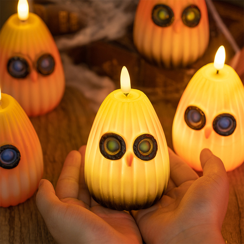 Halloween Owl Pumpkin Flameless Candle - Battery Operated LED Night Light for Spooky Home Decor Color:Style1;Size:7.2*9.7cm 1