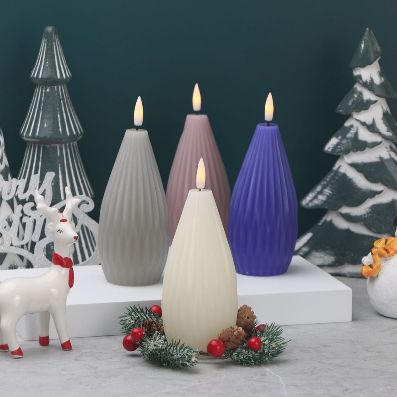 Realistic Flameless Pillar Candles - 6" Ribbed Geometric Real Wax LED Candles with Remote & Timer Color:Slate Grey;Size:7.5*15cm 2