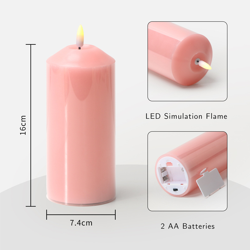 Realistic Flameless LED Pillar Candle - Real Paraffin Wax with Remote & Timer (7.5 x 18cm, Blush Pink) Color:Pink;Size:7.5*18cm 1