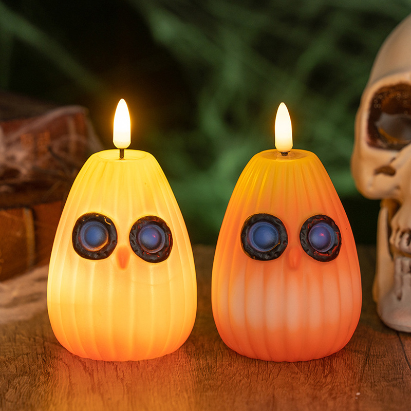 Halloween Owl Pumpkin Flameless Candle - Battery Operated LED Night Light for Spooky Home Decor Color:Style1;Size:7.2*9.7cm 4