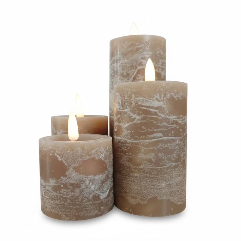 Rustic Marble-Textured Flameless LED Candles - Scented Soy Wax Blend - Set of 4 Camel