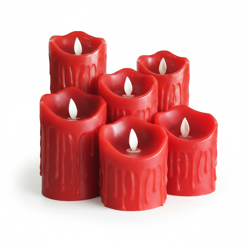 red dripping wax moving wick led candle set of 6