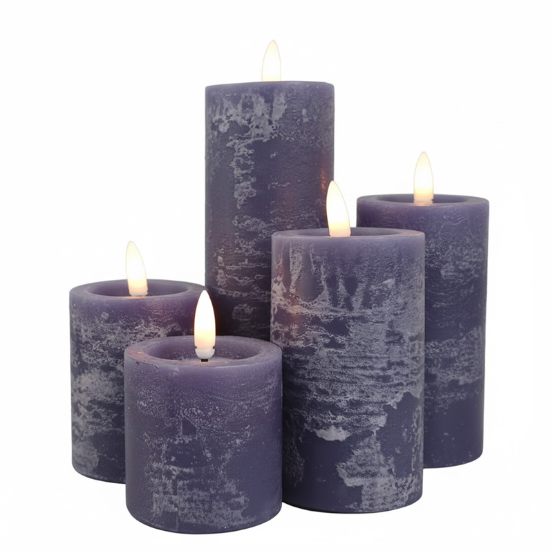 Rustic Marble-Textured Flameless LED Candles - Scented Soy Wax Blend - Set of 4 Violet Blue