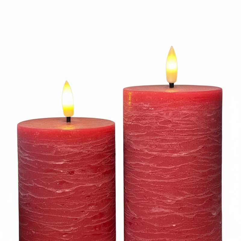 Realistic Water Ripple Textured Pillar LED Flameless Candle - Paraffin Wax Moving Flame Color:Crimson;Size:7.5*10cm 1