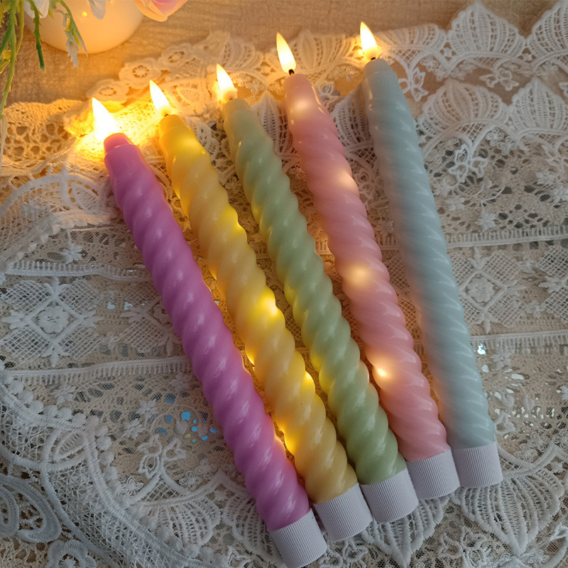 Realistic Twist Spiral LED Taper Candles - Battery Operated Flameless Wax Candles with Remote & Timer Color:Mint Green;Size:2*24.5cm 1