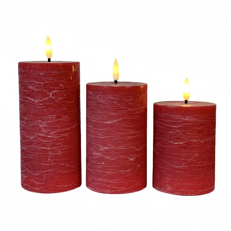 Realistic Water Ripple Textured Pillar LED Flameless Candle - Paraffin Wax Moving Flame, Elegant, Safe, and Realistic Battery-Operated Candles for Home Decor & Events