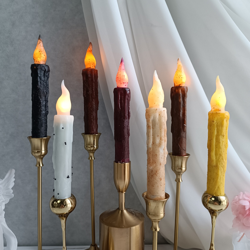 Antique Speckled Flameless Taper Candles with Realistic Wax Drip Color:Gothic Midnight Black;Size:2.0*17.0cm 1