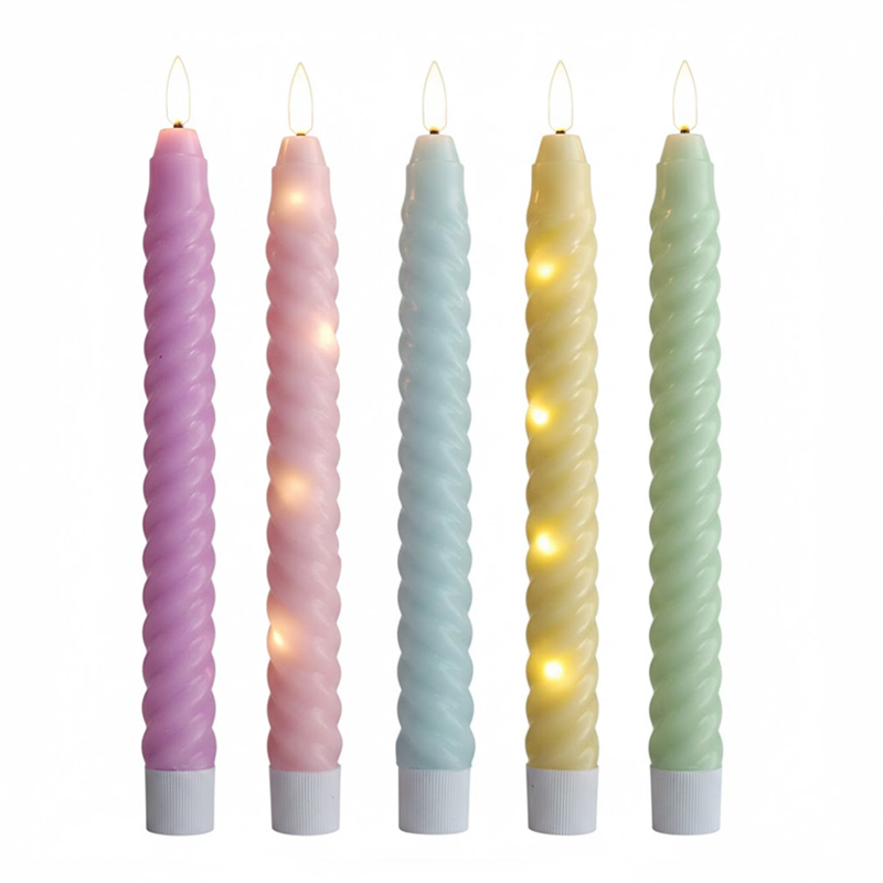 Realistic Twist Spiral LED Taper Candles - Battery Operated Flameless Wax Candles with Remote & Timer, Elevate Your Home Ambiance with Elegant Pastel Colors and a Flickering, Worry-Free Glow