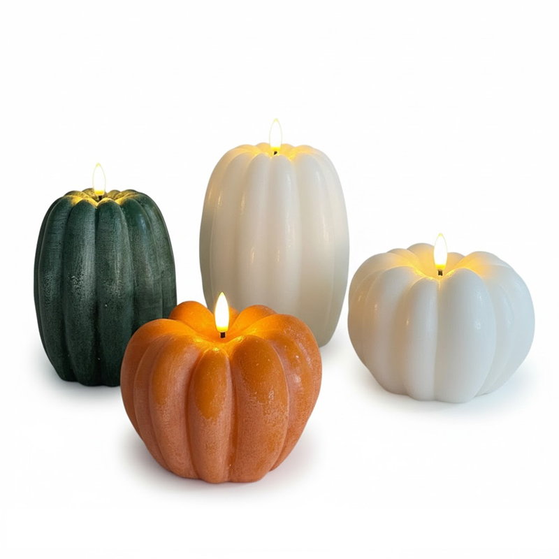 Real Wax Flameless Pumpkin Candles - Multi-Shape Realistic Flickering LED Fall Decor, Create a Layered Harvest Display with our Classic Squat & Elegant Tall Wax LED Pumpkins
