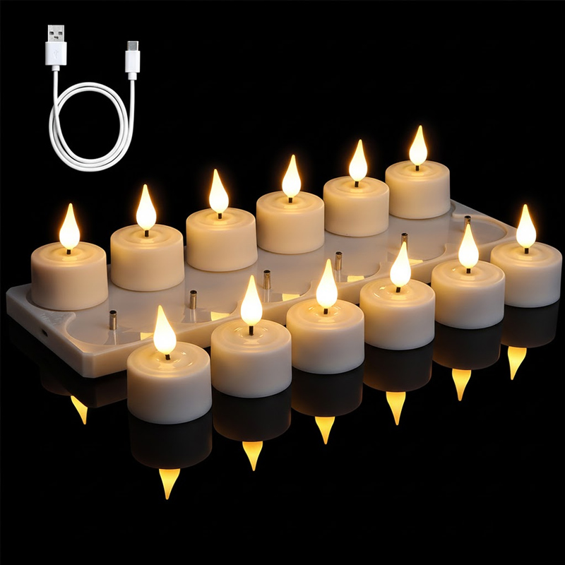 Rechargeable LED Flameless Candles with Frosted Grey Shades - 6/12 Pack Set with Remote & Charging Base Slot:12-slot 1