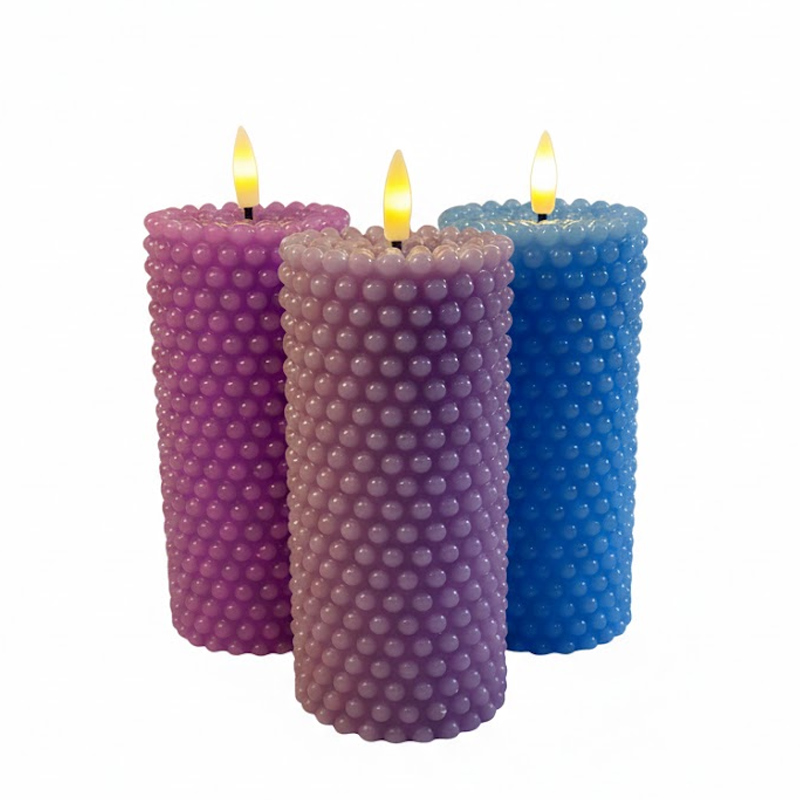 Real Wax Bubble Textured LED Pillar Candle - Flameless Flickering Candle for Home Decor, Elegant Hobnail Design Meets Warm Glow: The Perfect Flameless Accent for Modern Interiors