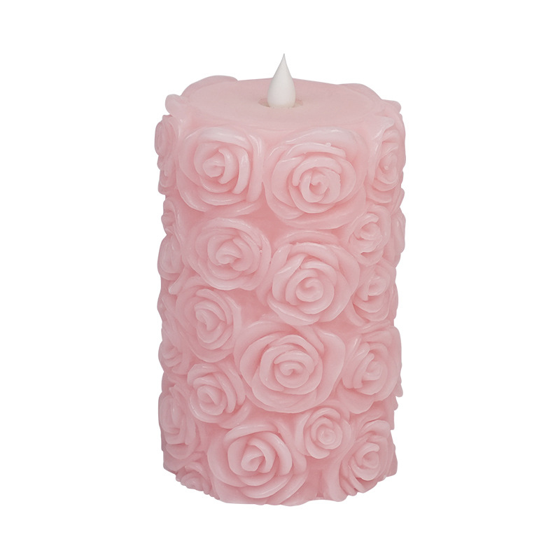 Pink Rose Carved LED Flameless Candle - 6" Decorative Real Wax Flickering Electric Candle, Elegant Floral Design Meets Flameless Safety: The Perfect Ambiance for Weddings & Romantic Evenings