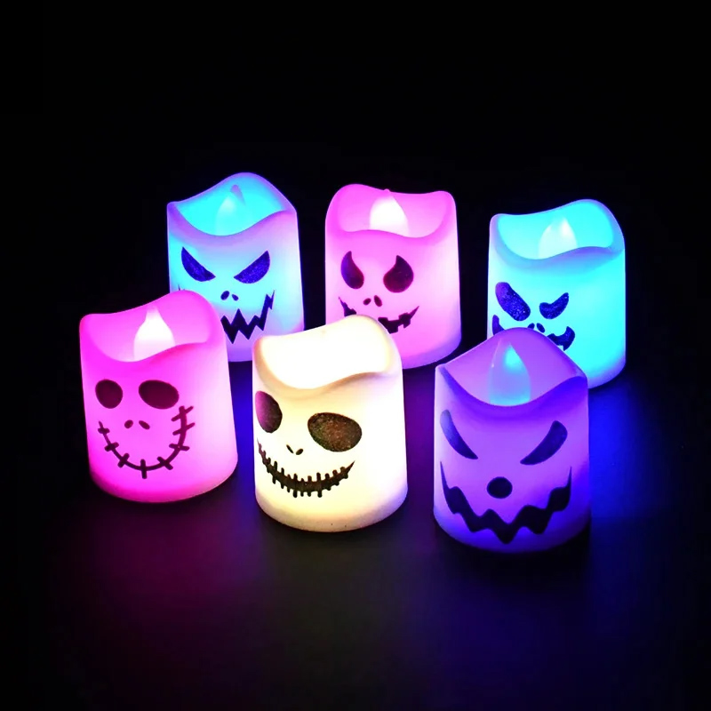 Color-Changing Halloween Flameless LED Tea Lights - 6 Pack Spooky Face Jack-O'-Lantern Electronic Candles Color:Default 5