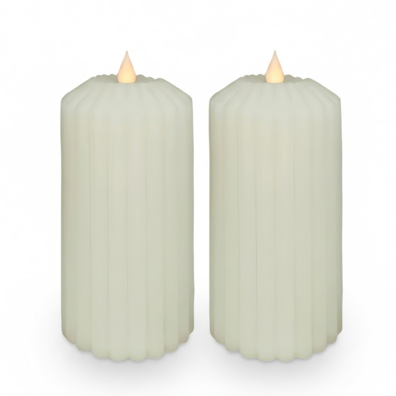 Realistic Fluted Pillar Flameless Candle with Remote - Real Paraffin Wax LED Candle, Experience the Warm Glow of Real Wax Without the Fire Hazard – Elegant Ribbed Design for Modern Home Decor.