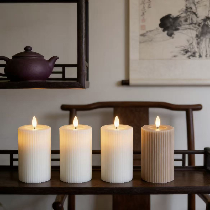 Fluted Ribbed Flameless Pillar Candles - Realistic Flickering LED Battery Operated Candles for Modern Home Decor (Set of 2) Color:Spider-1PC;Size:7.5*10cm 1