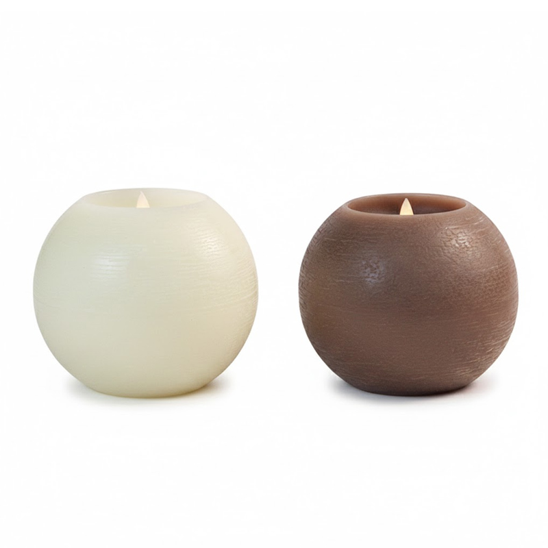 Ball-Shaped Flameless LED Candle - Real Paraffin Wax Flickering Sphere Light, Elegantly Textured Spherical LED Candles: The Perfect Blend of Modern Minimalist Design and Cozy Warmth