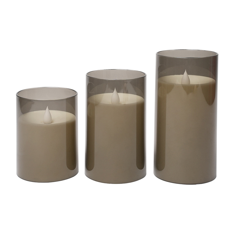 Smokeless LED Pillar Candle with Premium Grey Acrylic Shell - Realistic Flickering Flame, Elevate Your Space with the Sophisticated Glow of Our Battery-Operated Acrylic Flameless Candles