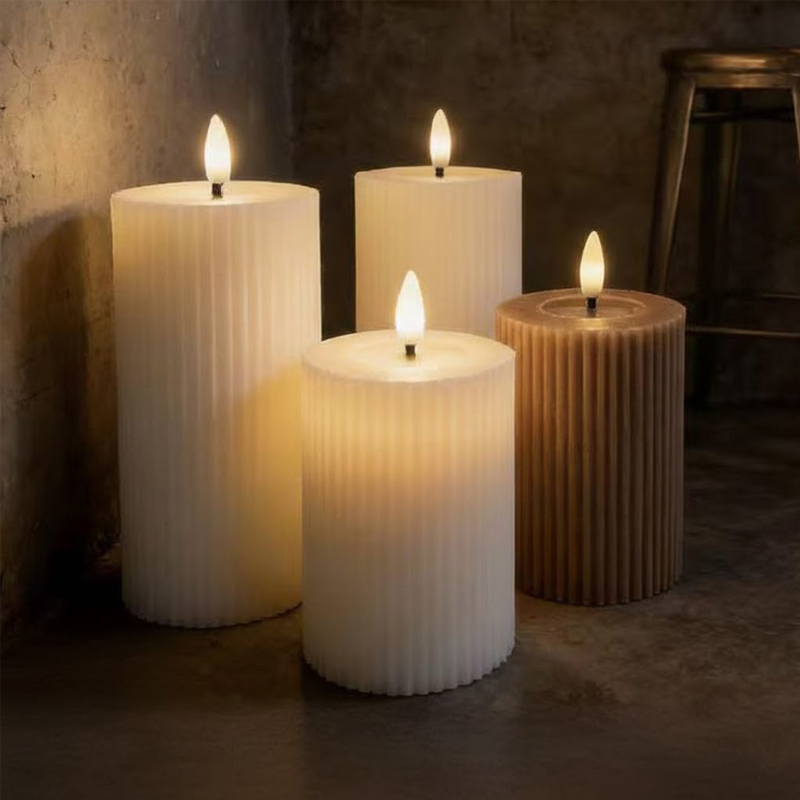 Fluted Ribbed Flameless Pillar Candles - Realistic Flickering LED Battery Operated Candles for Modern Home Decor (Set of 2) Color:Spider-1PC;Size:7.5*10cm 2
