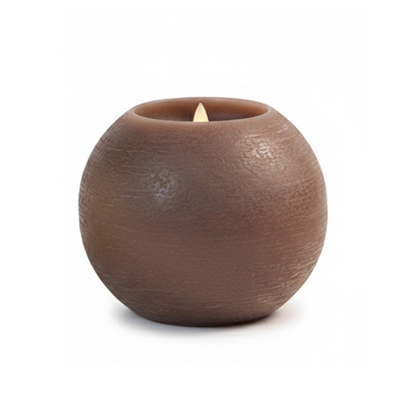Ball-Shaped Flameless LED Candle - Real Paraffin Wax Flickering Sphere Light Brown  , Elegantly Textured Spherical LED Candles: The Perfect Blend of Modern Minimalist Design and Cozy Warmth
