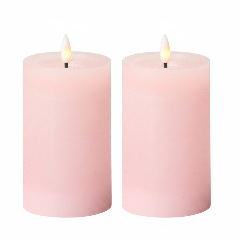 Premium Real Wax LED Flameless Pillar Candle - Realistic Dancing Flame Effect Pink