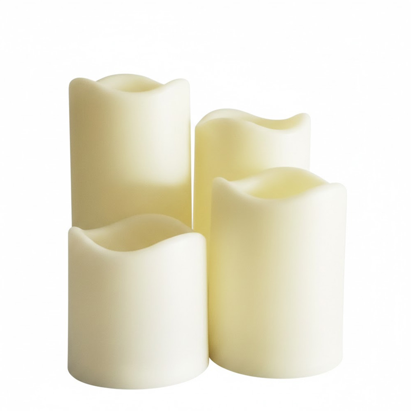 Sef of 4 ivory Led pillar candle melted top frosted