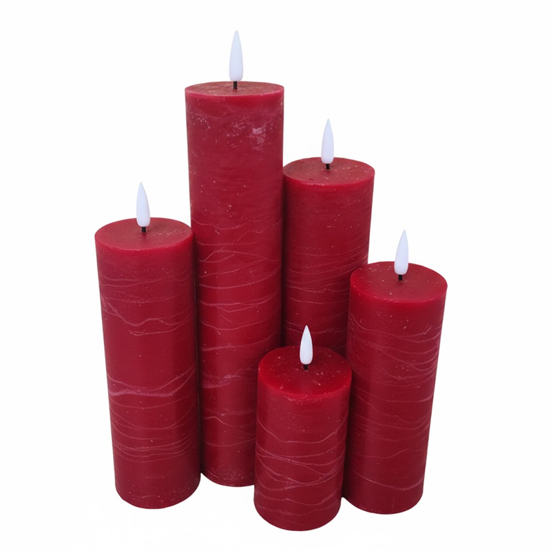 Realistic Purple Paraffin Wax Flameless Pillar Candles with Remote Control (Set of 4) Red