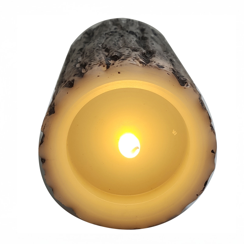 Realistic Bark Textured Flameless Pillar Candle - Natural Wax LED Log Candle (3" x 6") Color:Default;Size:7.5*7.5*15cm 2