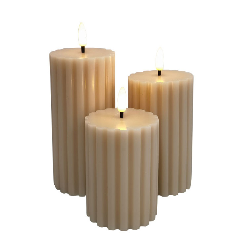 luted Real Wax Flameless Candles with Remote - Ribbed Pillar LED Candles Set of 3 (Sage Green / Cream White), Elegant Roman Column Texture Meets Modern LED Technology: The Perfect Mess-Free Ambiance for Your Sanctuary.