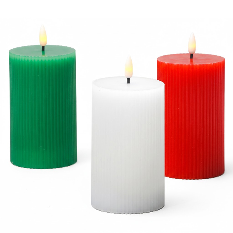 Ribbed Real Wax Flameless Pillar Candles with Remote, Moving Wick LED Battery Operated Candles, Elegant Fluted Texture Meets Lifelike Flickering Flame – The Perfect Ambience for Modern Living.