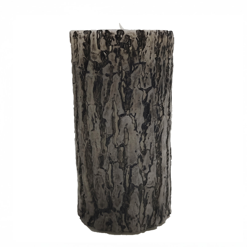 Realistic Bark Textured Flameless Pillar Candle - Natural Wax LED Log Candle (3" x 6") Color:Default;Size:7.5*7.5*15cm 3