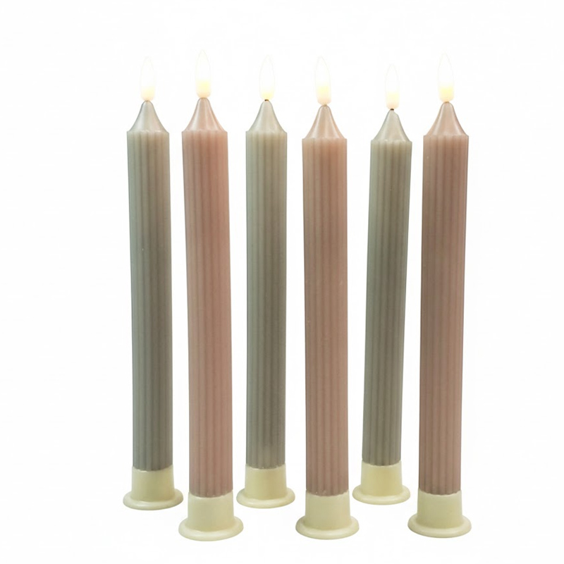 Fluted Ribbed Real wax Led flickering taper candle remote control
