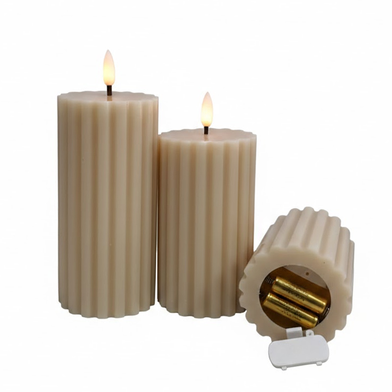 luted Real Wax Flameless Candles with Remote - Ribbed Pillar LED Candles Set of 3 (Sage Green / Cream White) Color:Khaki ;Size:7*7*10cm 2
