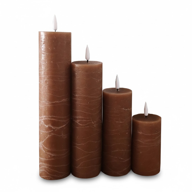 Realistic Purple Paraffin Wax Flameless Pillar Candles with Remote Control (Set of 4) Brown