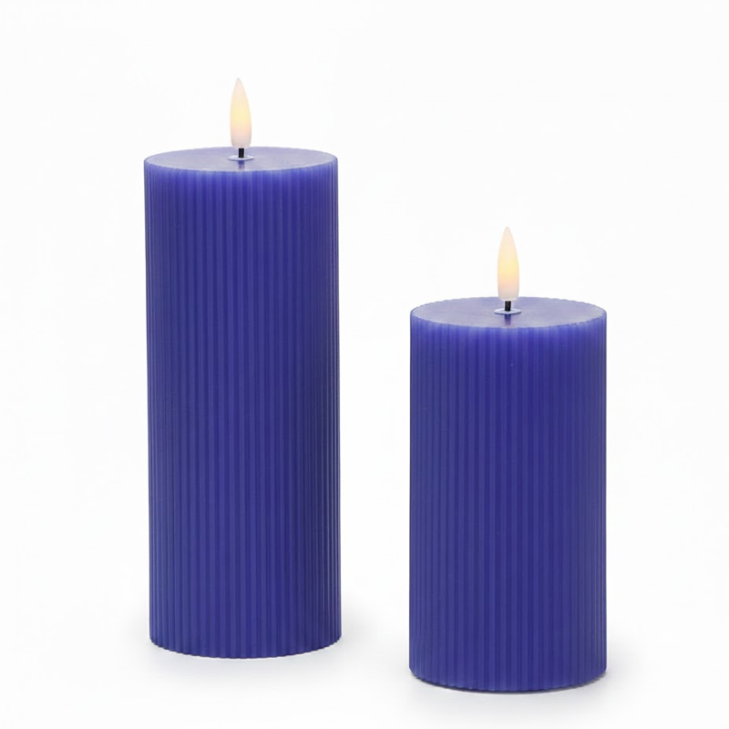 Ribbed Real Wax Flameless Pillar Candles with Remote, Moving Wick LED Battery Operated Candles Blue  , Elegant Fluted Texture Meets Lifelike Flickering Flame – The Perfect Ambience for Modern Living.