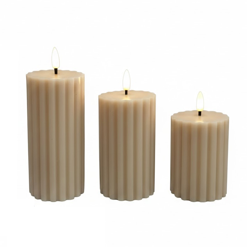 luted Real Wax Flameless Candles with Remote - Ribbed Pillar LED Candles Set of 3 (Sage Green / Cream White) Color:Khaki ;Size:7*7*10cm 1