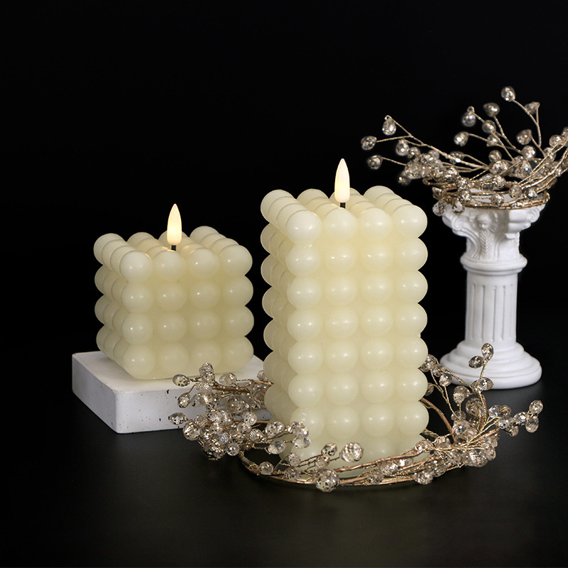 Real Wax Flameless Bubble Candle - Warm White LED Moving Wick Pillar Light Size:7.5*10cm 2
