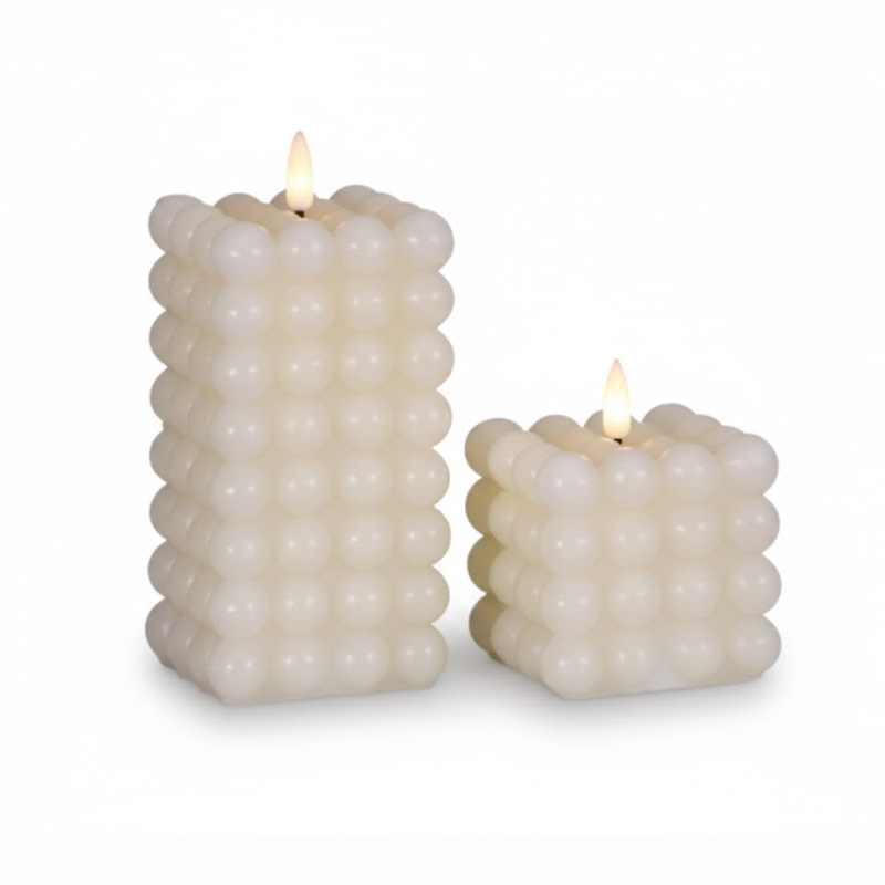 Real Wax Flameless Bubble Candle - Warm White LED Moving Wick Pillar Light, Modern Geometric Aesthetics Meets Safe, Mess-Free Ambience for Home & Events.