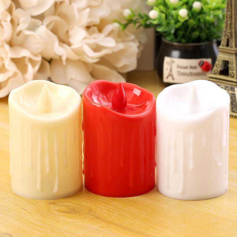 Realistic Flameless LED Pillar Candles with Wax Dripping Effect - Battery Operated Tea Lights Color:Ivory;Size:5*7.5cm 1
