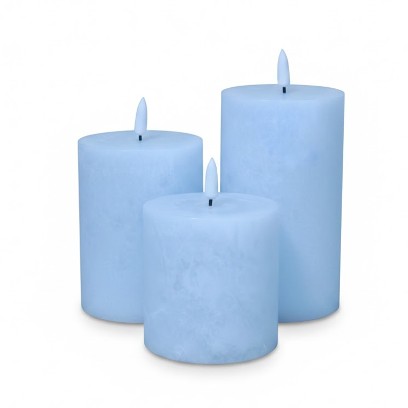 Snowflake Textured LED Flameless Candles with 10-Key Remote & Timer - Set of 3 Paraffin Wax Pillar Candles Blue  , Elegant Flicker-Flame Technology Meets Real Wax Craftsmanship for a Cozy, Worry-Free Ambiance