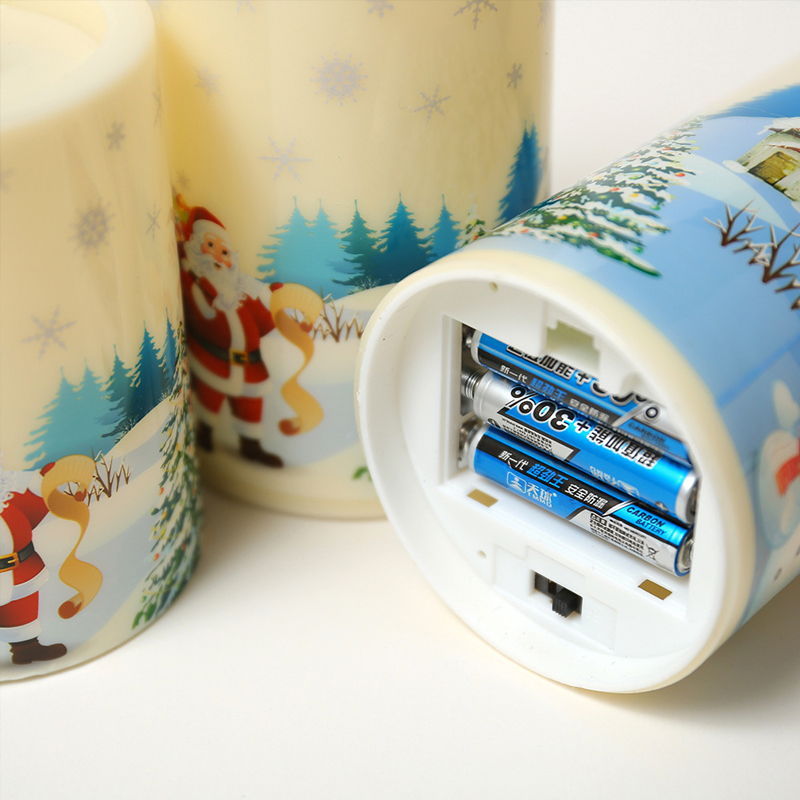 Santa Claus Pattern Christmas Flameless Pillar Candles with Recessed Top - Set of 3 Size:7.5*10cm 3