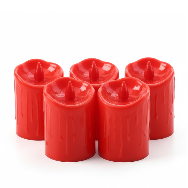 Realistic Flameless LED Pillar Candles with Wax Dripping Effect - Battery Operated Tea Lights Red