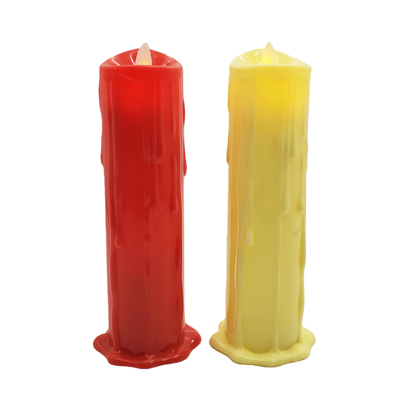 Flameless LED Pillar Candle with Realistic Melting Wax Design - Red/Ivory (20cm/7.9"), The Timeless Elegance of Drip-Wax Candles Without the Risk of Fire or Mess