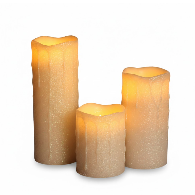 Glitter Wax Drip Flameless Pillar candle