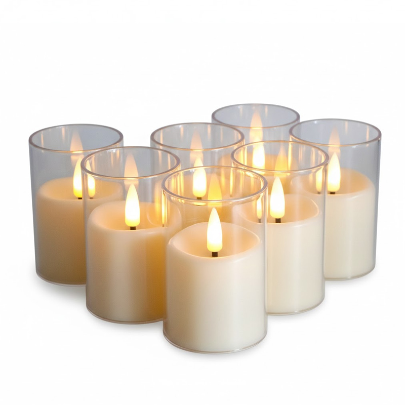 Realistic Flickering Flameless Candles with Acrylic Glass Effect - Set of 6 Clear  , Elegant, Shatterproof, and Worry-Free: The Perfect Glow for Modern Living