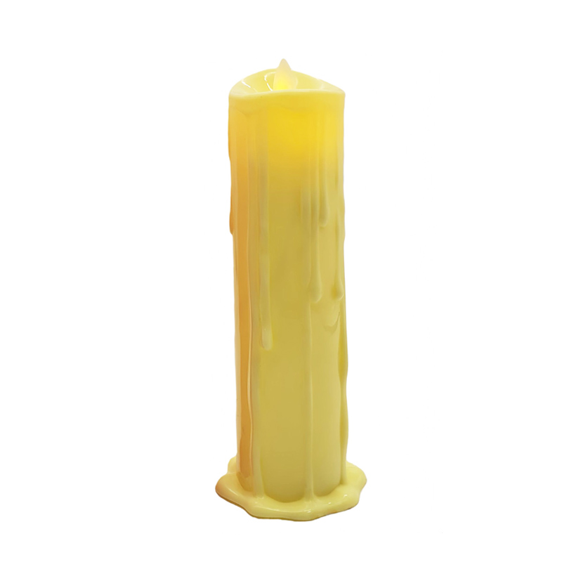 Flameless LED Pillar Candle with Realistic Melting Wax Design - Red/Ivory (20cm/7.9") Ivory