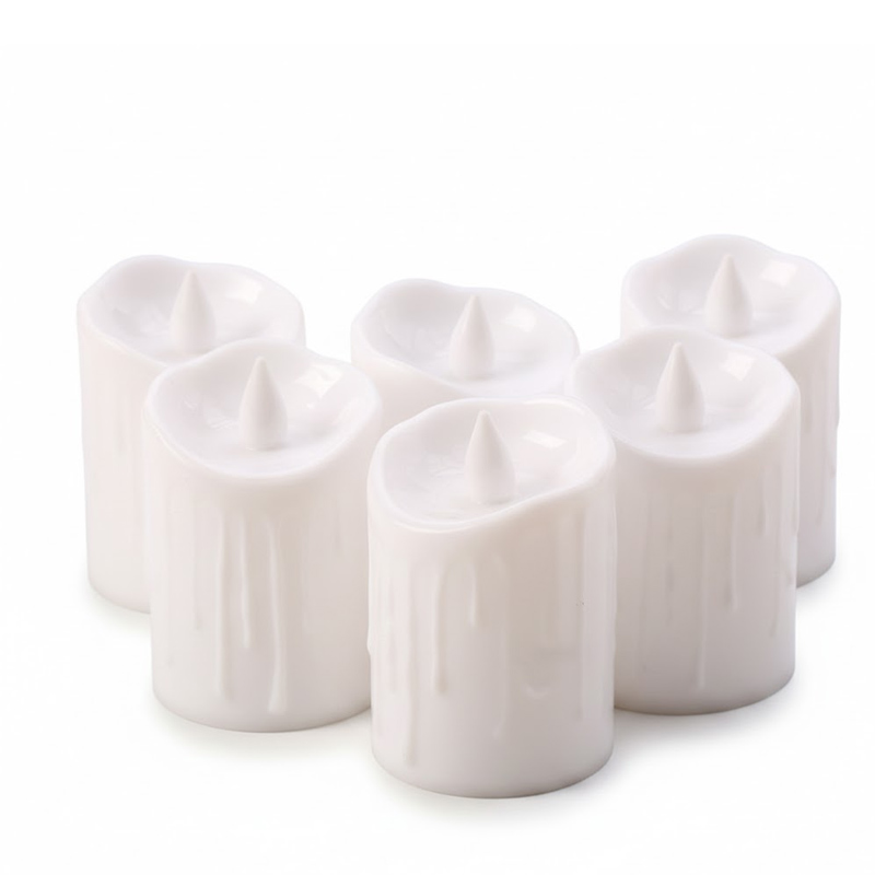 Realistic Flameless LED Pillar Candles with Wax Dripping Effect - Battery Operated Tea Lights White