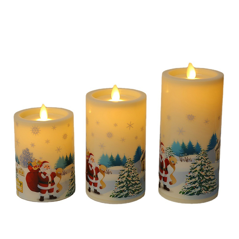 Santa Claus Pattern Christmas Flameless Pillar Candles with Recessed Top - Set of 3, Create a Safe & Cozy Holiday Glow with Realistic Flickering LED Christmas Candles